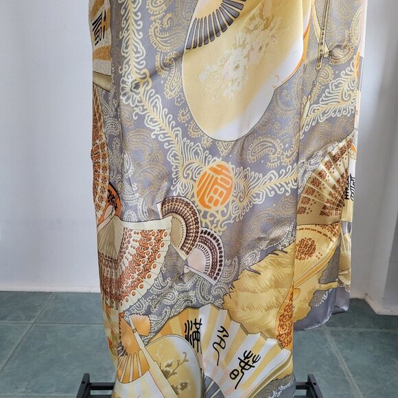 Vintage Huali 100% Silk Asian Fan Design Ladies Scarf - Picture 6 of 15